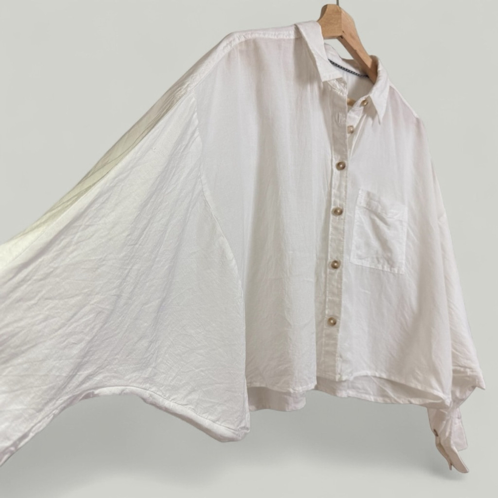 ANTHROPOLOGIE Pilcro Top Women Size XS White Oversized Cropped Ruffle Boho - Picture 6 of 13